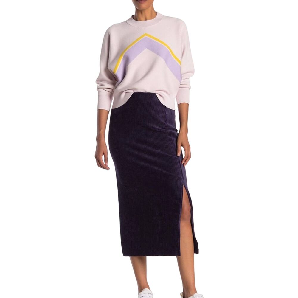 Free People Ribbed velvet side slit midi skirt Plum S